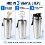 Gym Shaker Bottle Stainless Steel – 1000ml Leak-Resistant Flip Lid - Image 3